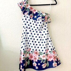 Nikibiki One Shoulder Floral/Polka Dot Cocktail Dress (S) NWOT